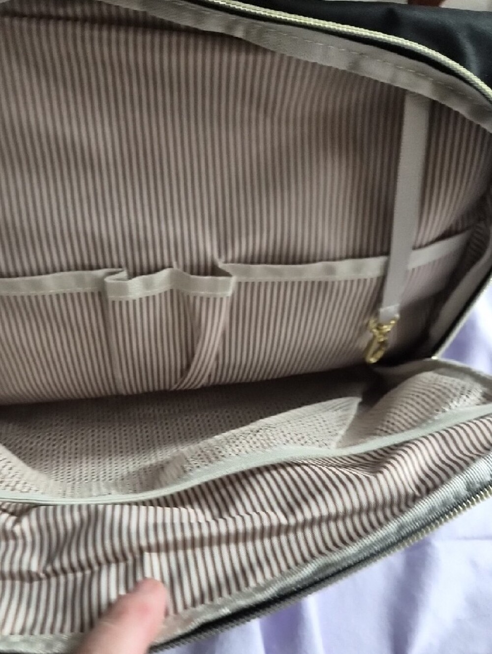 Quilted Black & Cream Canvas Backpack with Brown Trim XL - Picture 6 of 11